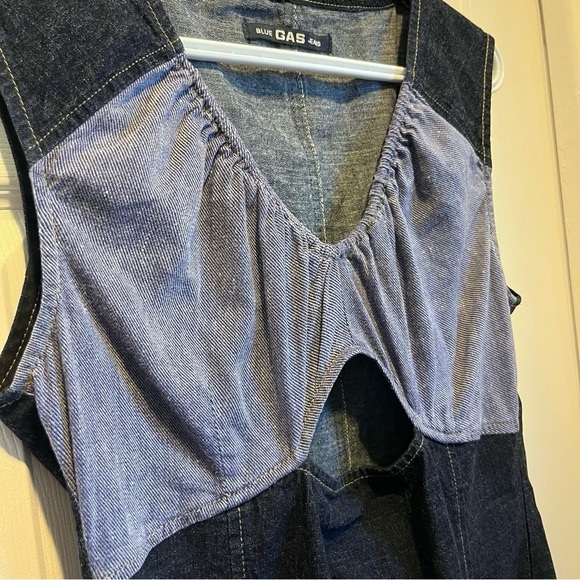 Y2K Blue GAS Jeans Dress denim open front women medium vintage midi cutout - Picture 2 of 6